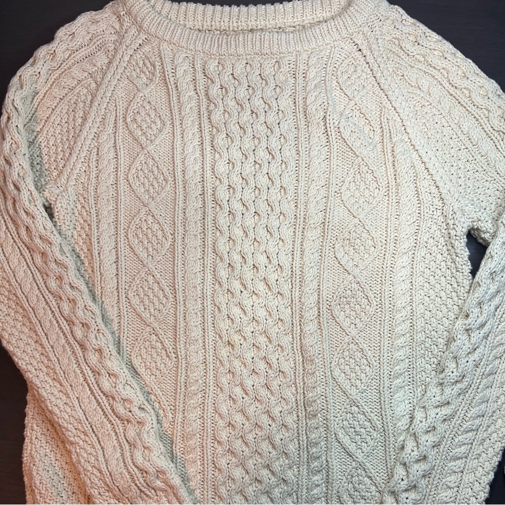 Women's L.L. Bean Signature Cotton Fisherman Tunic Sweater Beige - Size Small